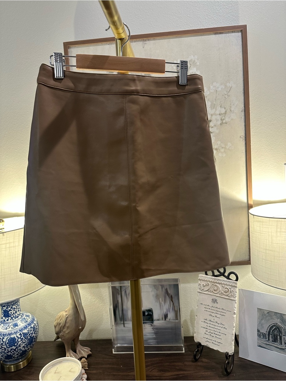 Classic Brown Faux Leather A-Line Skirt